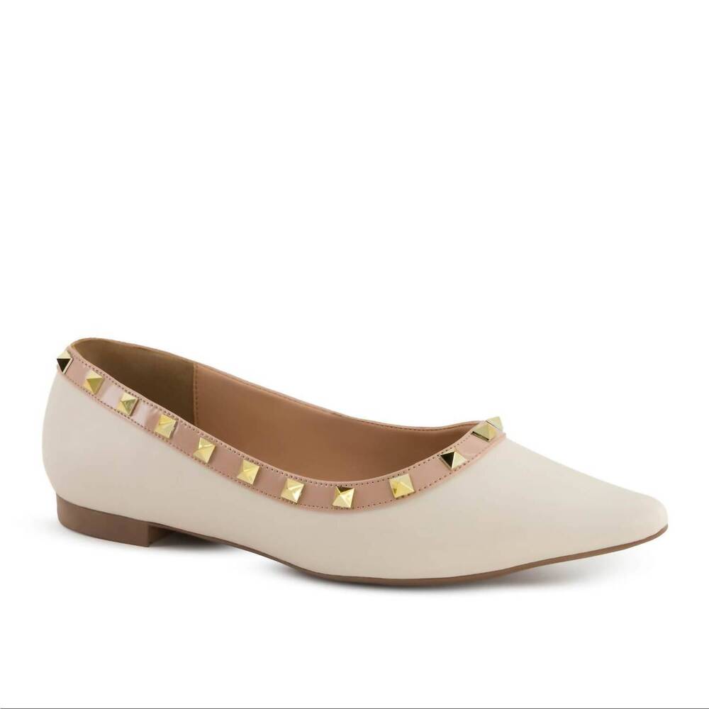 NEW ANDREA women's studded flat shoes in bone